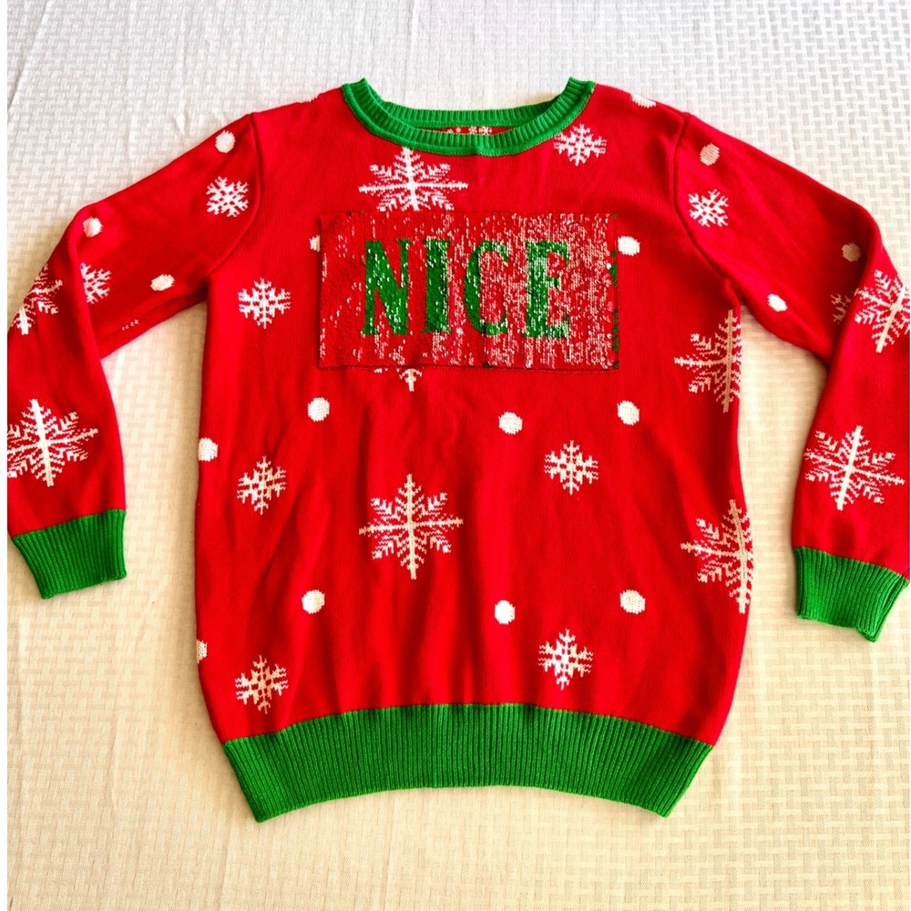 To Be Jolly Ugly Christmas Sweater Naughty Nice Flip Sequin Red Green Mens L
